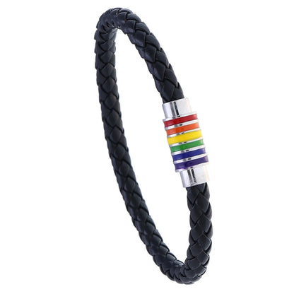 Commute Rainbow Pu Leather Braid Lgbt Pride Month Unisex Bracelets