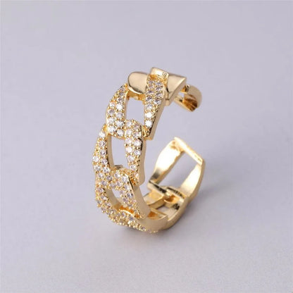 Commute Round Copper Plating Inlay Zircon 18k Gold Plated Open Rings