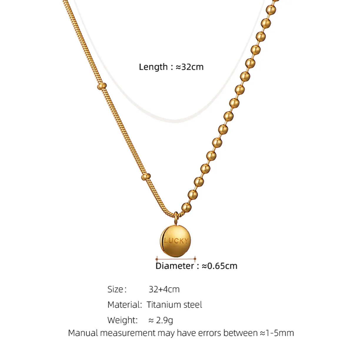 Commute Round Titanium Steel Plating 18k Gold Plated Pendant Necklace