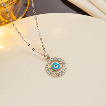 Commute Shiny Eye Stainless Steel Epoxy Inlay Zircon Necklace