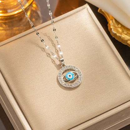 Commute Shiny Eye Stainless Steel Epoxy Inlay Zircon Necklace