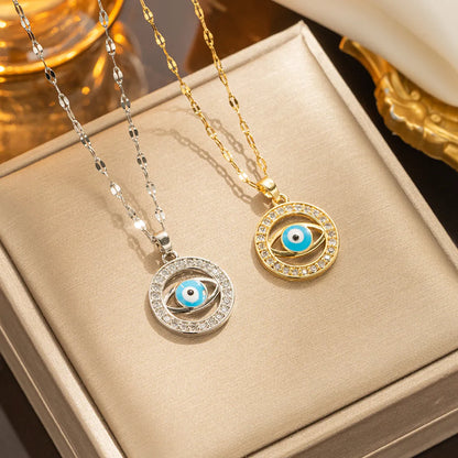 Commute Shiny Eye Stainless Steel Epoxy Inlay Zircon Necklace