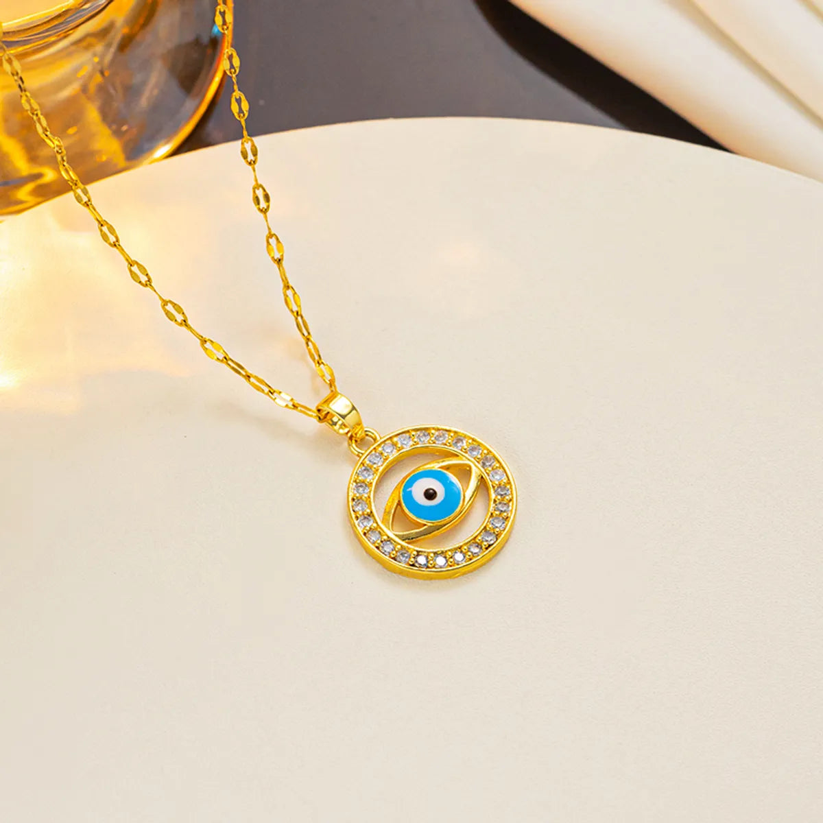 Commute Shiny Eye Stainless Steel Epoxy Inlay Zircon Necklace