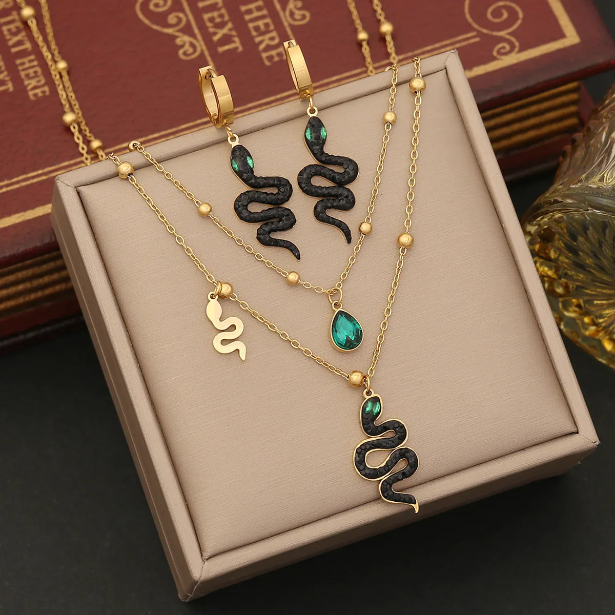 Commute Snake Stainless Steel Inlay Artificial Diamond Layered Necklaces