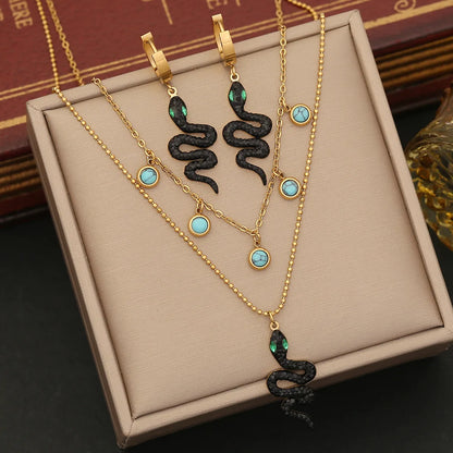 Commute Snake Stainless Steel Inlay Artificial Diamond Layered Necklaces