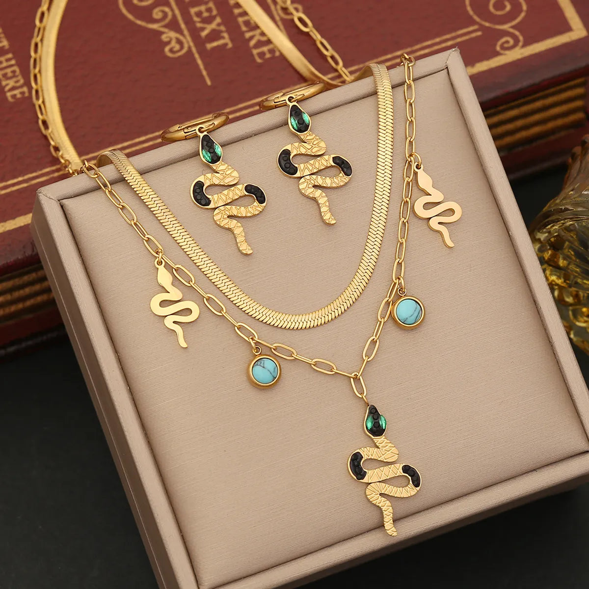 Commute Snake Stainless Steel Inlay Artificial Diamond Layered Necklaces