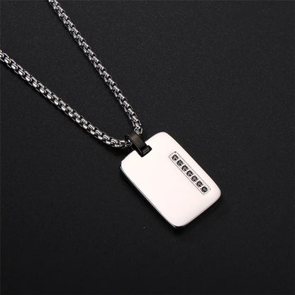 Commute Square Stainless Steel Polishing Inlay Zircon Men'S Pendant Necklace