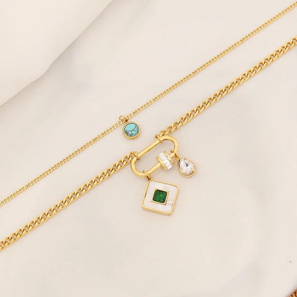 Commute Square Star Snake Stainless Steel Plating Inlay Turquoise Zircon Double Layer Necklaces