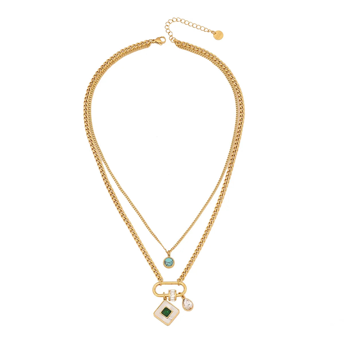 Commute Square Star Snake Stainless Steel Plating Inlay Turquoise Zircon Double Layer Necklaces