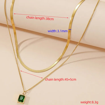 Wholesale Jewelry Commute Square Titanium Steel Rhinestones 18K Gold Plated Polishing Plating Inlay Layered Necklaces