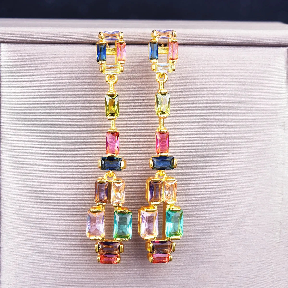 Contrast Fashion Earrings Super Flash Zircon Earrings Simulation Colorful Tourmaline Long Earrings