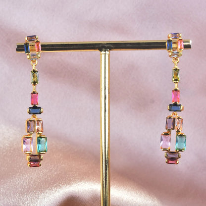 Contrast Fashion Earrings Super Flash Zircon Earrings Simulation Colorful Tourmaline Long Earrings