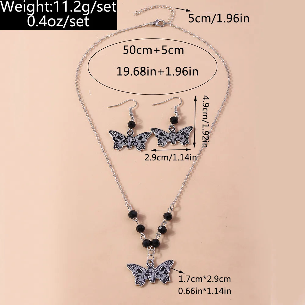 Cool Style Butterfly Skull Zinc Alloy Halloween Women'S Jewelry Set