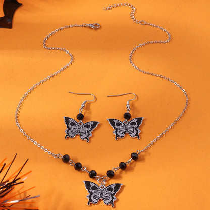 Cool Style Butterfly Skull Zinc Alloy Halloween Women'S Jewelry Set