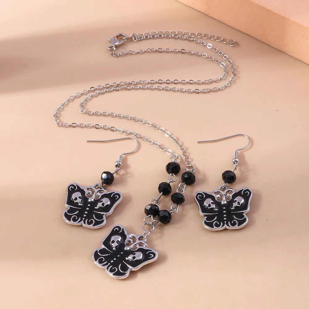 Cool Style Butterfly Skull Zinc Alloy Halloween Women'S Jewelry Set