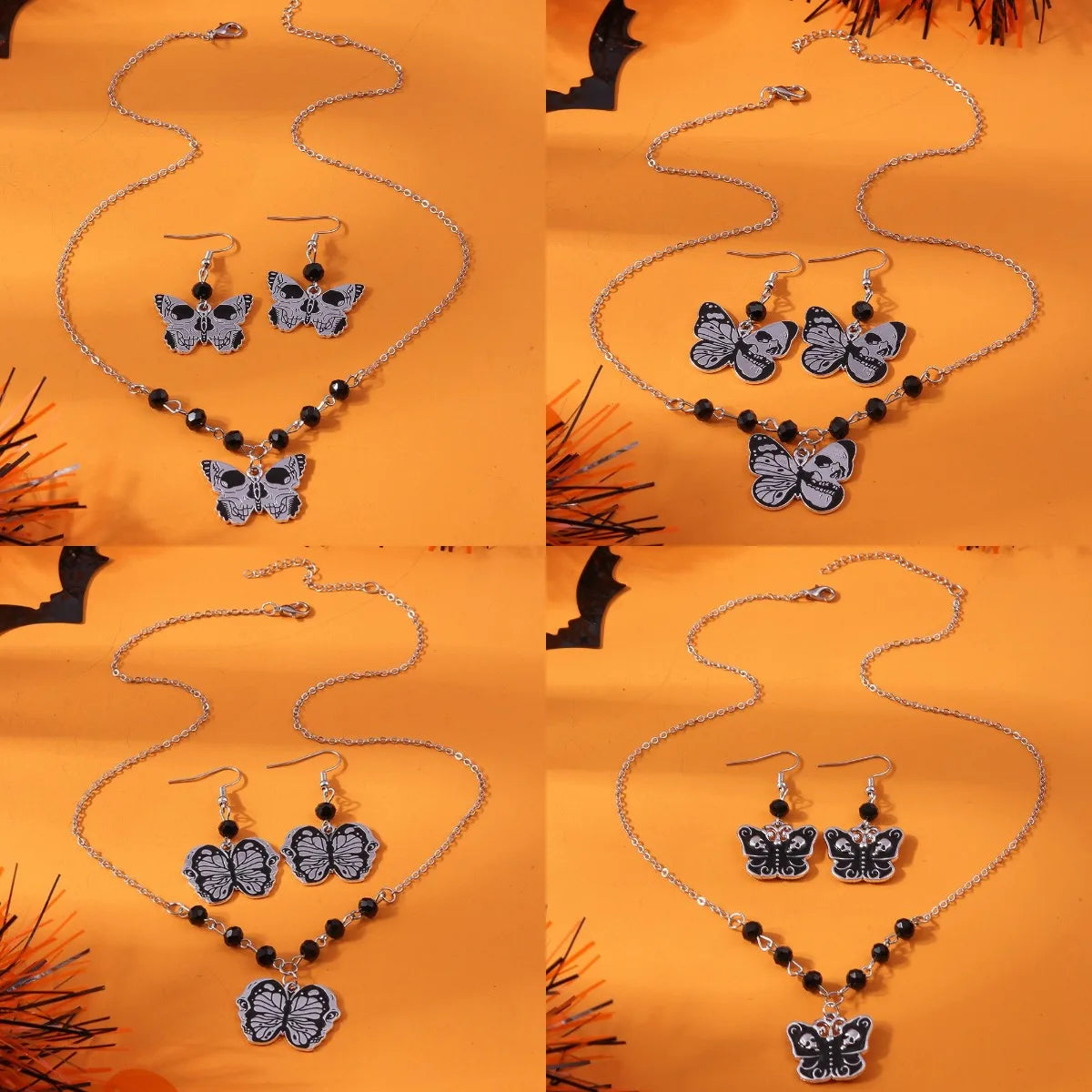 Cool Style Butterfly Skull Zinc Alloy Halloween Women'S Jewelry Set