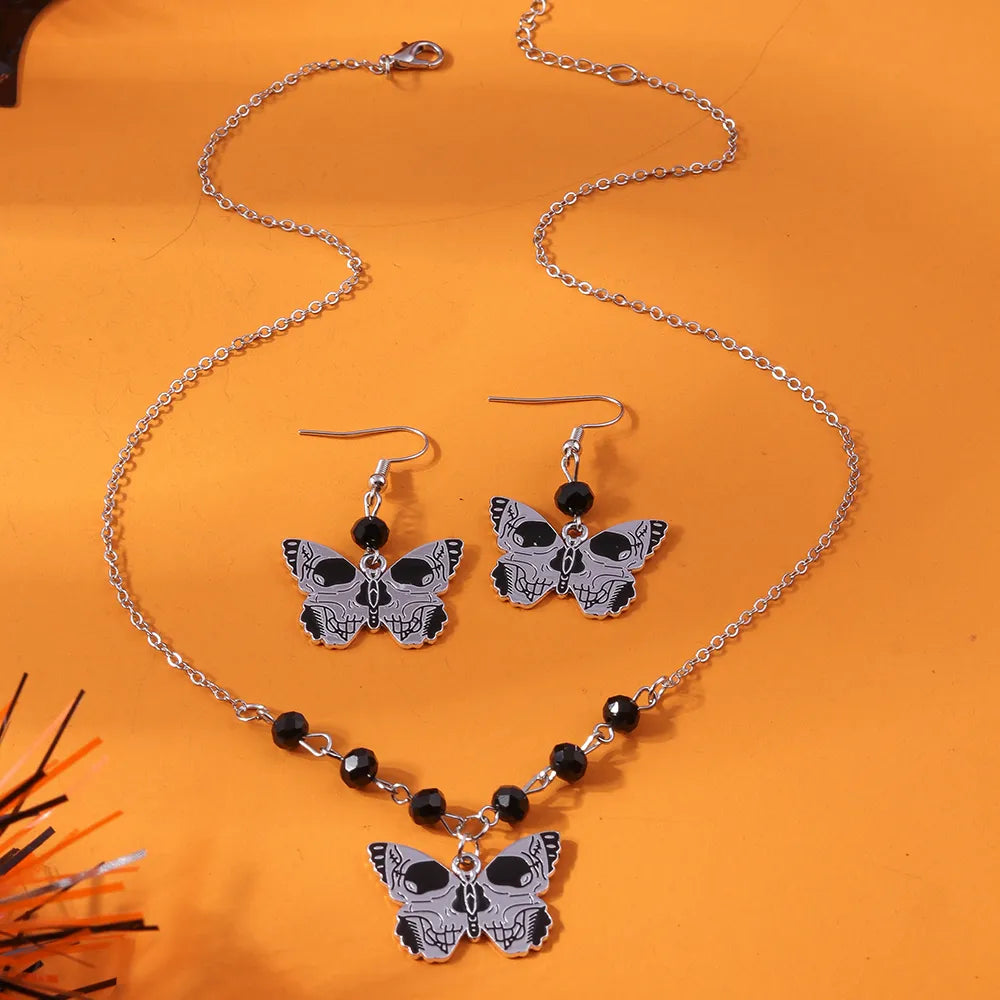 Cool Style Butterfly Skull Zinc Alloy Halloween Women'S Jewelry Set