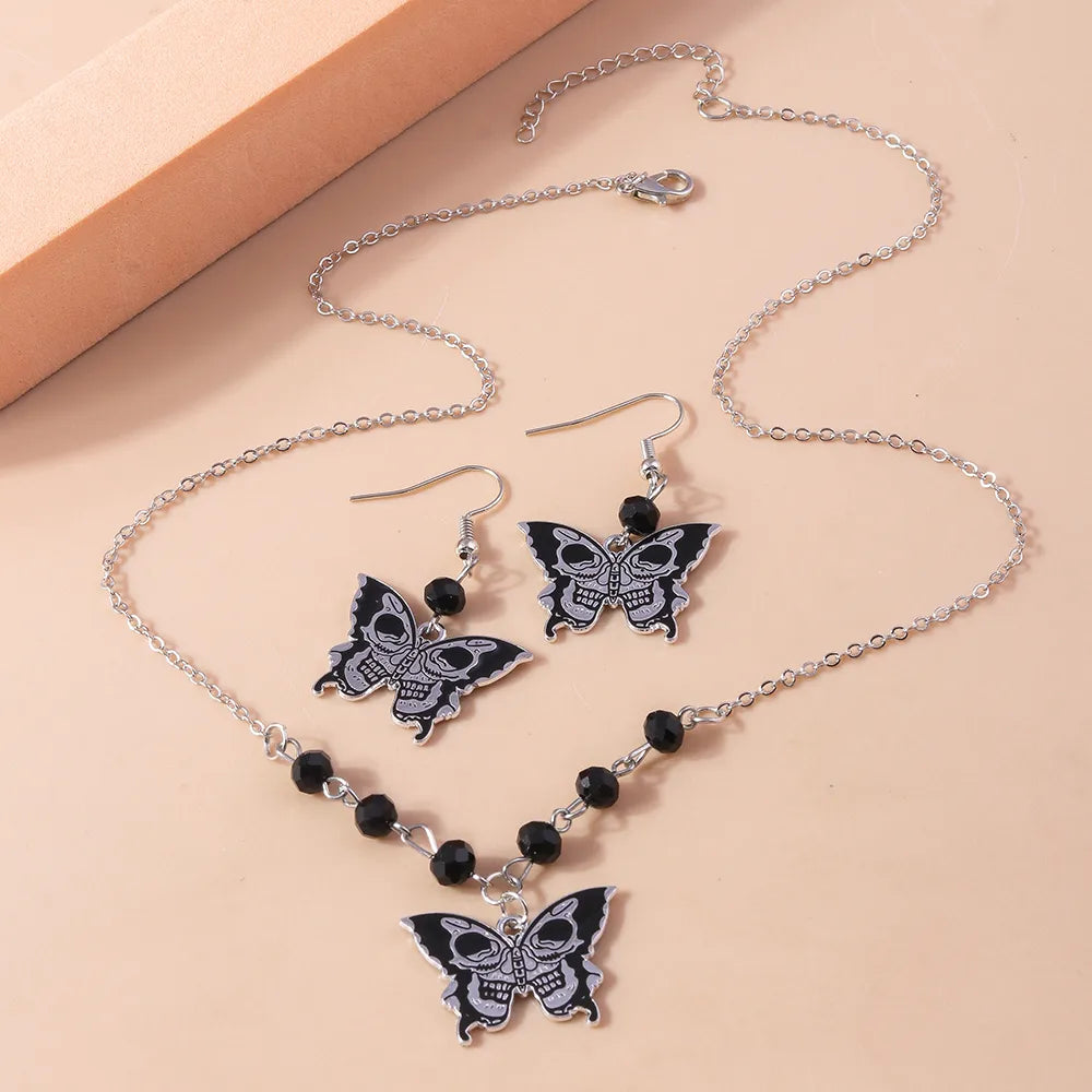 Cool Style Butterfly Skull Zinc Alloy Halloween Women'S Jewelry Set