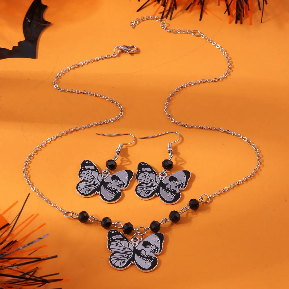 Cool Style Butterfly Skull Zinc Alloy Halloween Women'S Jewelry Set