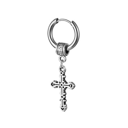 Cool Style Cross Water Droplets Stainless Steel Plating Drop Earrings 1 Piece