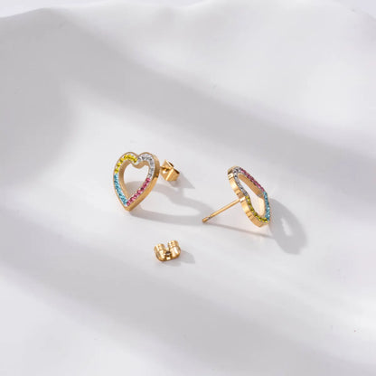 Cool Style Heart Shape Eye Stainless Steel Inlay Zircon Ear Studs