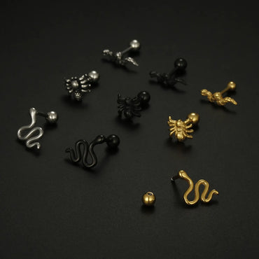 1 Piece Cool Style Snake Spider Plating Titanium Steel Ear Studs