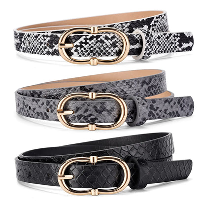 Cool Style Snakeskin Pu Leather Alloy Women'S Leather Belts