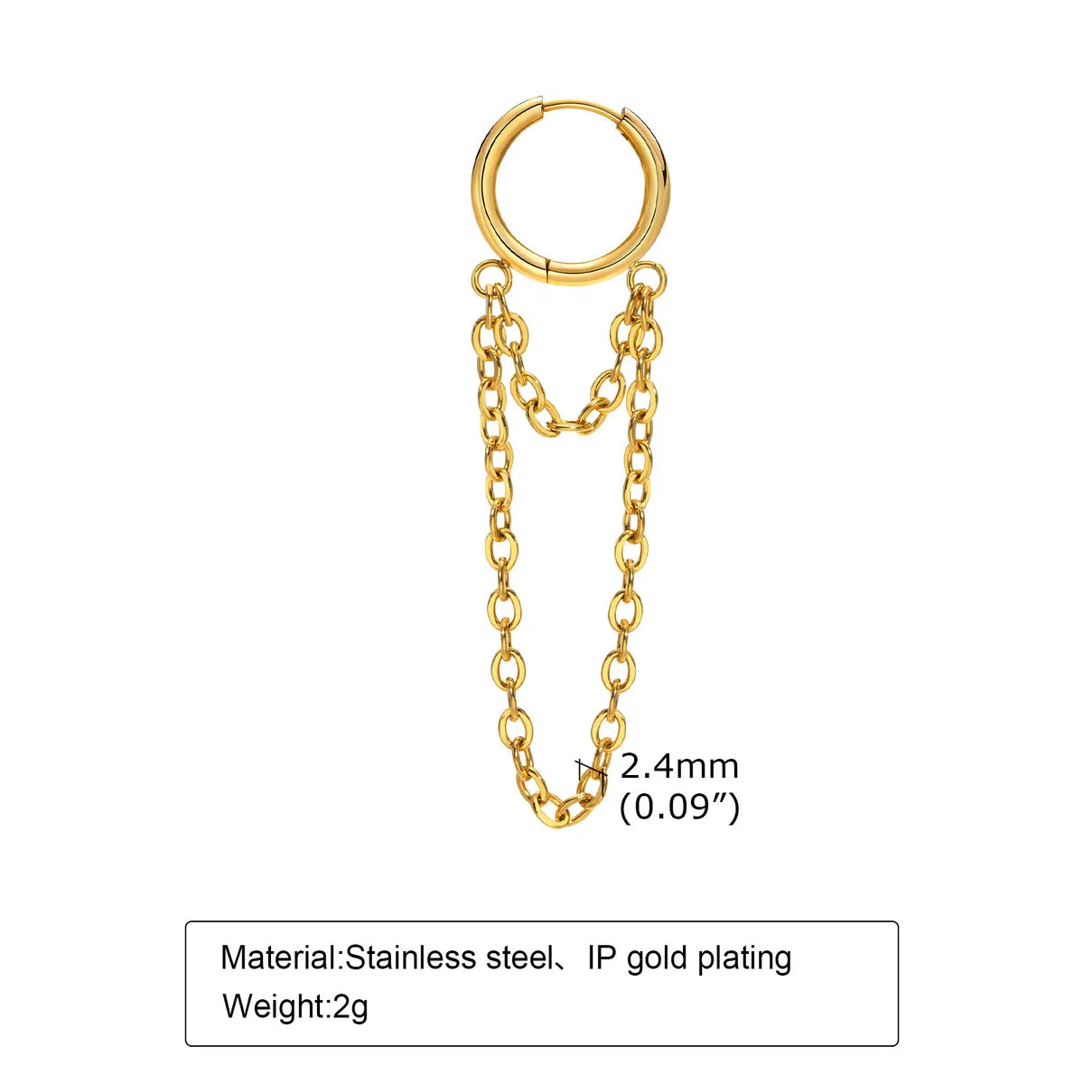 1 Piece Cool Style Solid Color Plating Chain Stainless Steel Gold Plated Drop Earrings