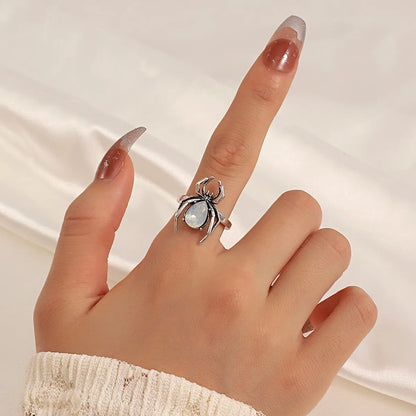 Cool Style Spider Alloy Plating Inlay Artificial Gemstones Women'S Open Rings