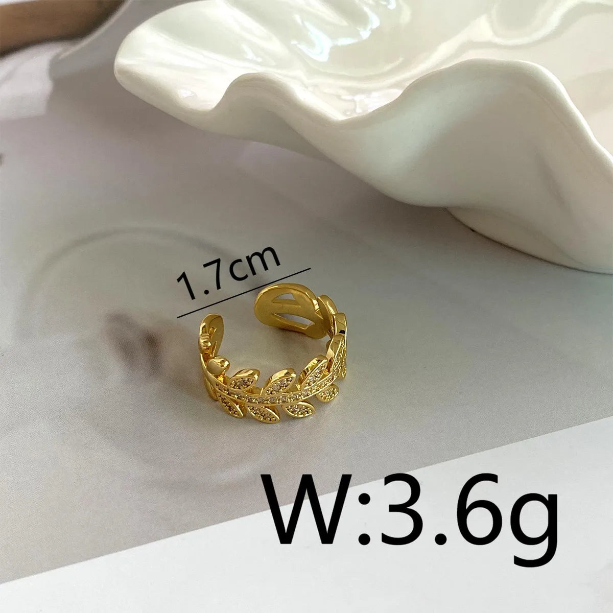 Copper 14K Gold Plated 16K Gold Plated 18K Gold Plated Ring Pleated Inlay Hand Olive Branch Shell Zircon Open Rings Rings