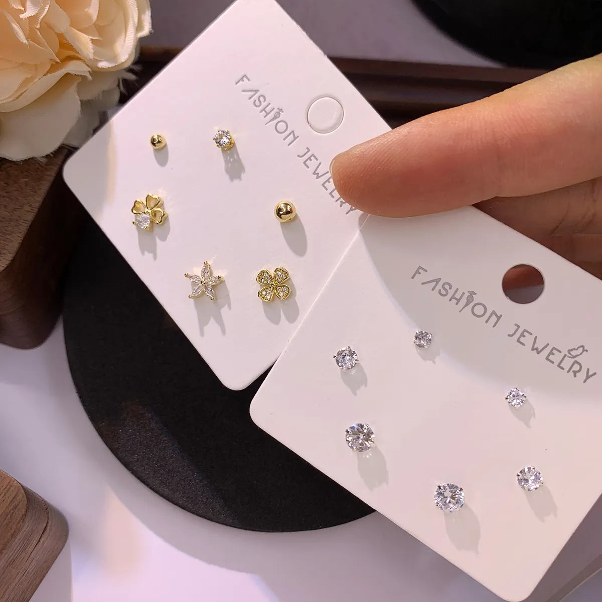 Copper 14K Gold Plated 16K Gold Plated Casual Cute Shiny Enamel Inlay Heart Shape Flower Butterfly Artificial Diamond Ear Studs