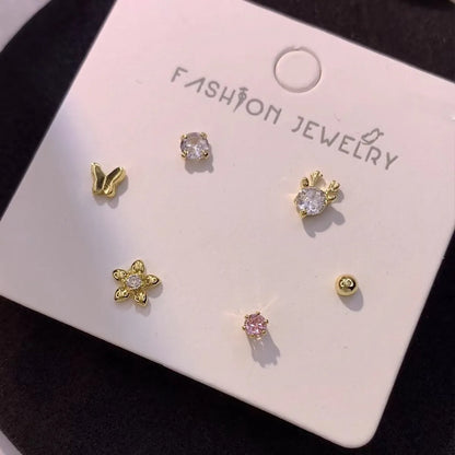 Copper 14K Gold Plated 16K Gold Plated Casual Cute Shiny Plating Inlay Fruit Snowflake Artificial Diamond Ear Studs