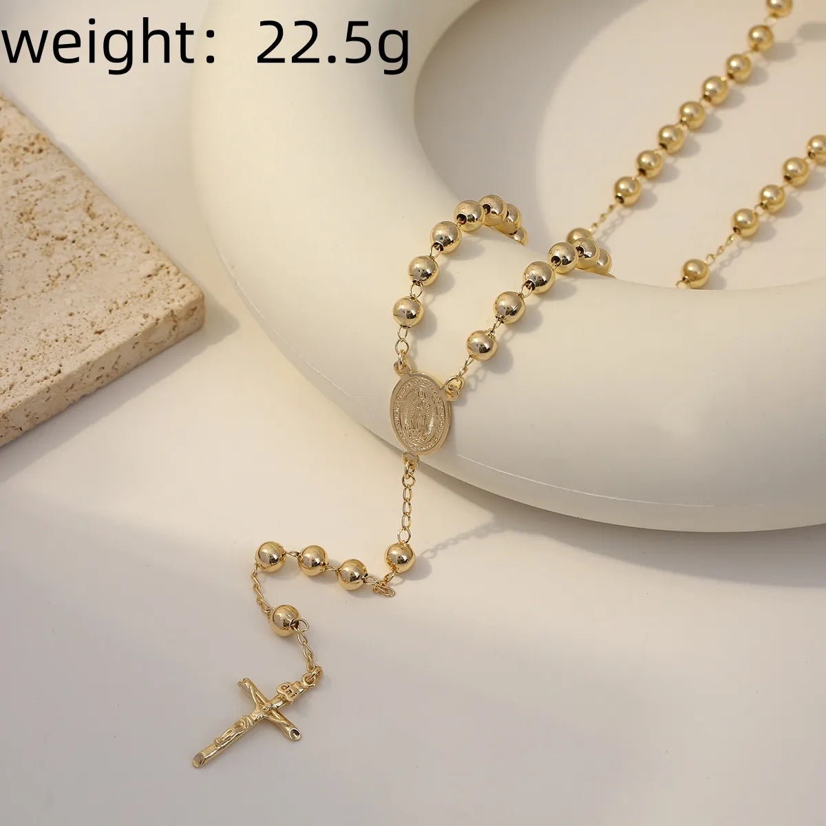 Copper 14K Gold Plated Beaded Inlay Cross Zircon Pendant Necklace