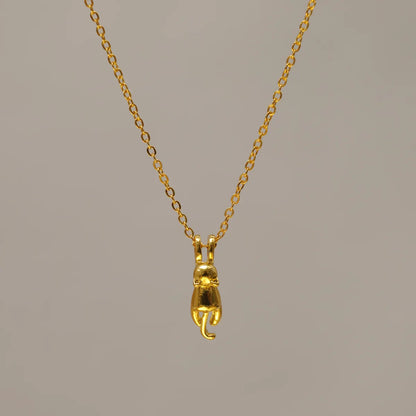 Copper 14K Gold Plated Chain Cat Pendant Necklace