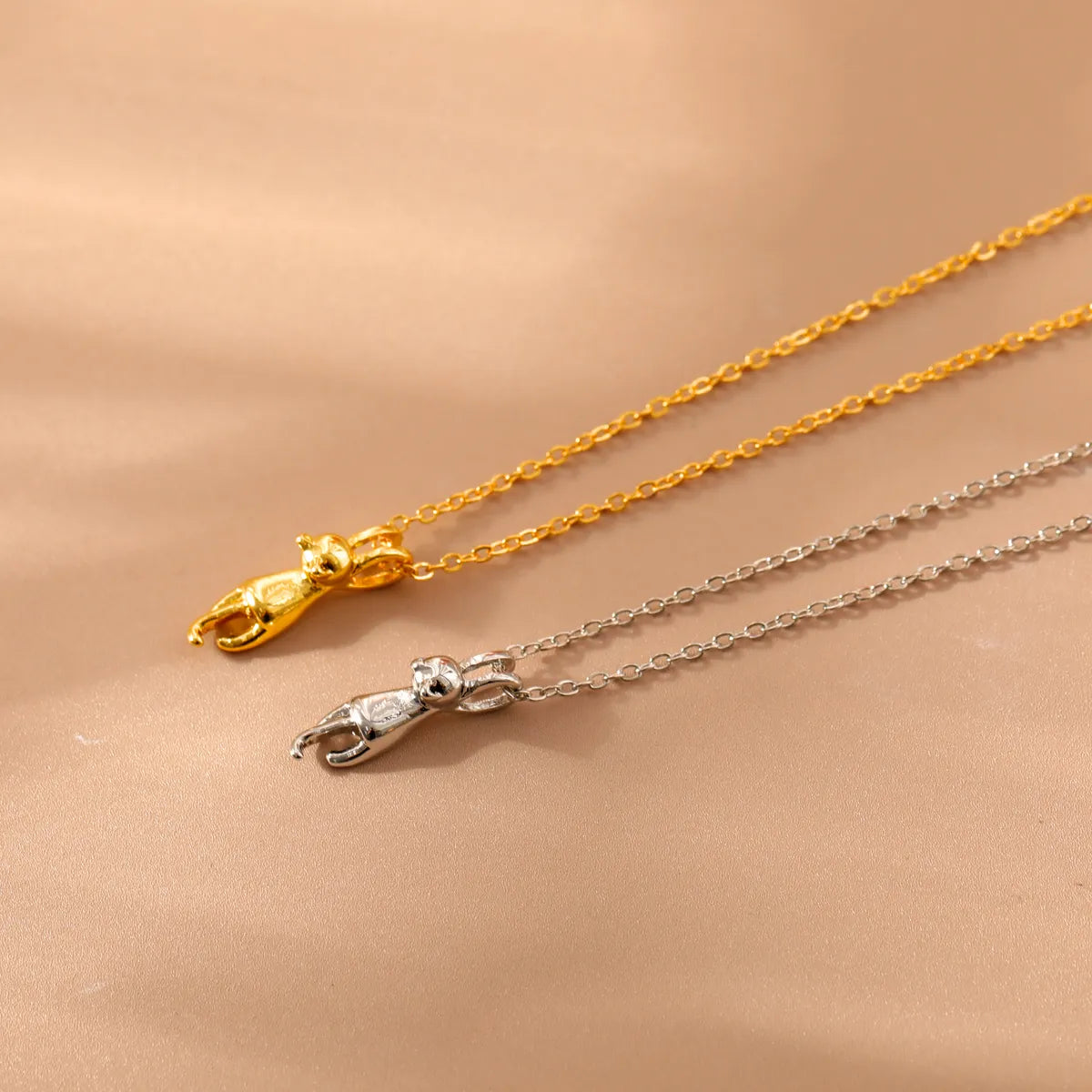 Copper 14K Gold Plated Chain Cat Pendant Necklace