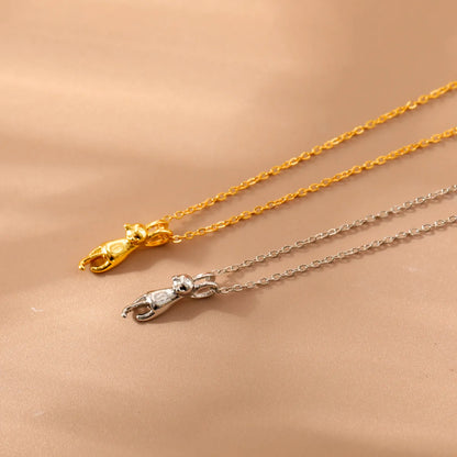 Copper 14K Gold Plated Chain Cat Pendant Necklace