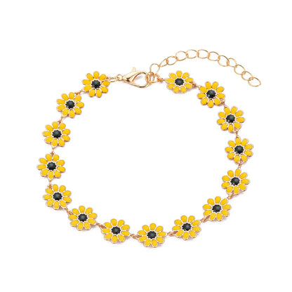 Copper 14K Gold Plated Cute Sweet Pastoral Flower Daisy Enamel Bracelets