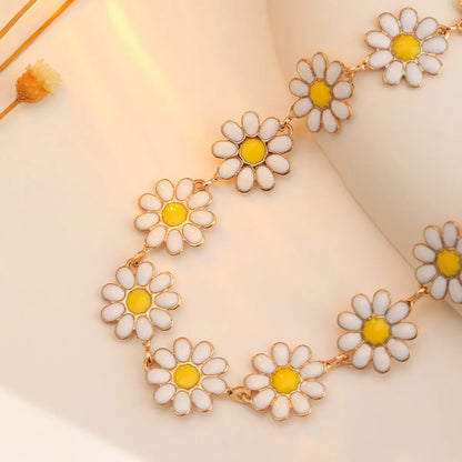 Copper 14K Gold Plated Cute Sweet Pastoral Flower Daisy Enamel Bracelets