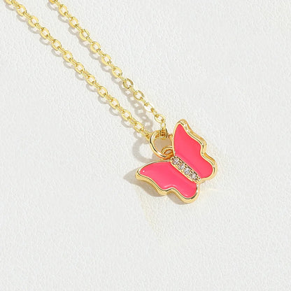 Copper 14K Gold Plated Enamel Butterfly Pendant Necklace