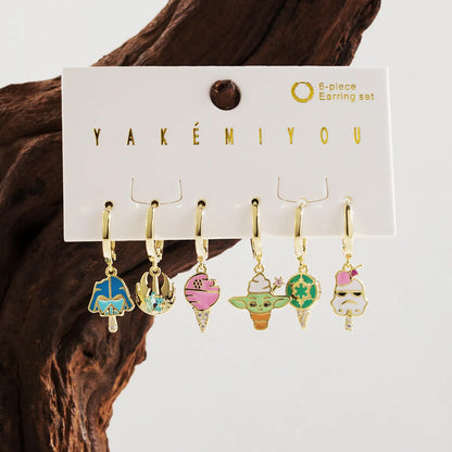 Copper 14K Gold Plated Enamel Inlay Cartoon Character Zircon Drop Earrings