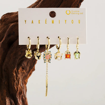 Copper 14K Gold Plated Enamel Inlay Cartoon Character Zircon Drop Earrings