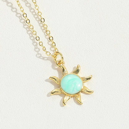 Copper 14K Gold Plated Enamel Sun Pendant Necklace