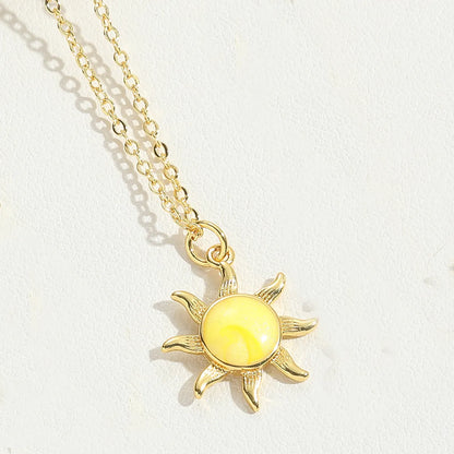 Copper 14K Gold Plated Enamel Sun Pendant Necklace