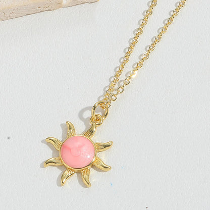 Copper 14K Gold Plated Enamel Sun Pendant Necklace