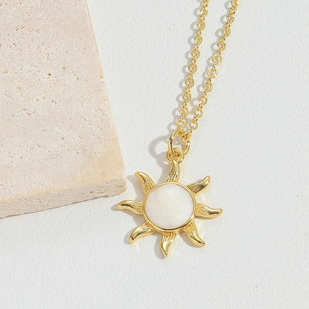 Copper 14K Gold Plated Enamel Sun Pendant Necklace