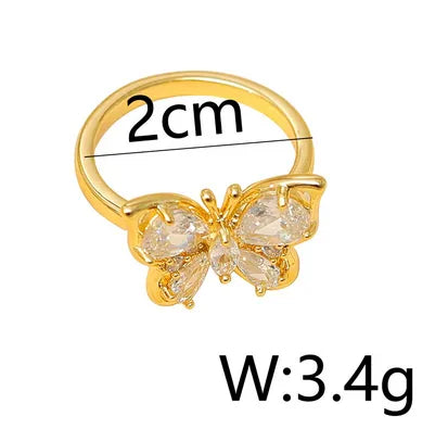 Copper 14K Gold Plated IG Style Basic Classic Style Inlay Butterfly Zircon Rings