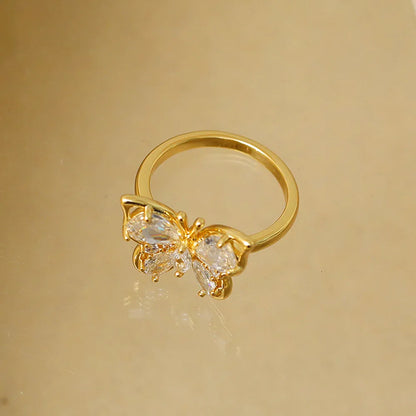 Copper 14K Gold Plated IG Style Basic Classic Style Inlay Butterfly Zircon Rings