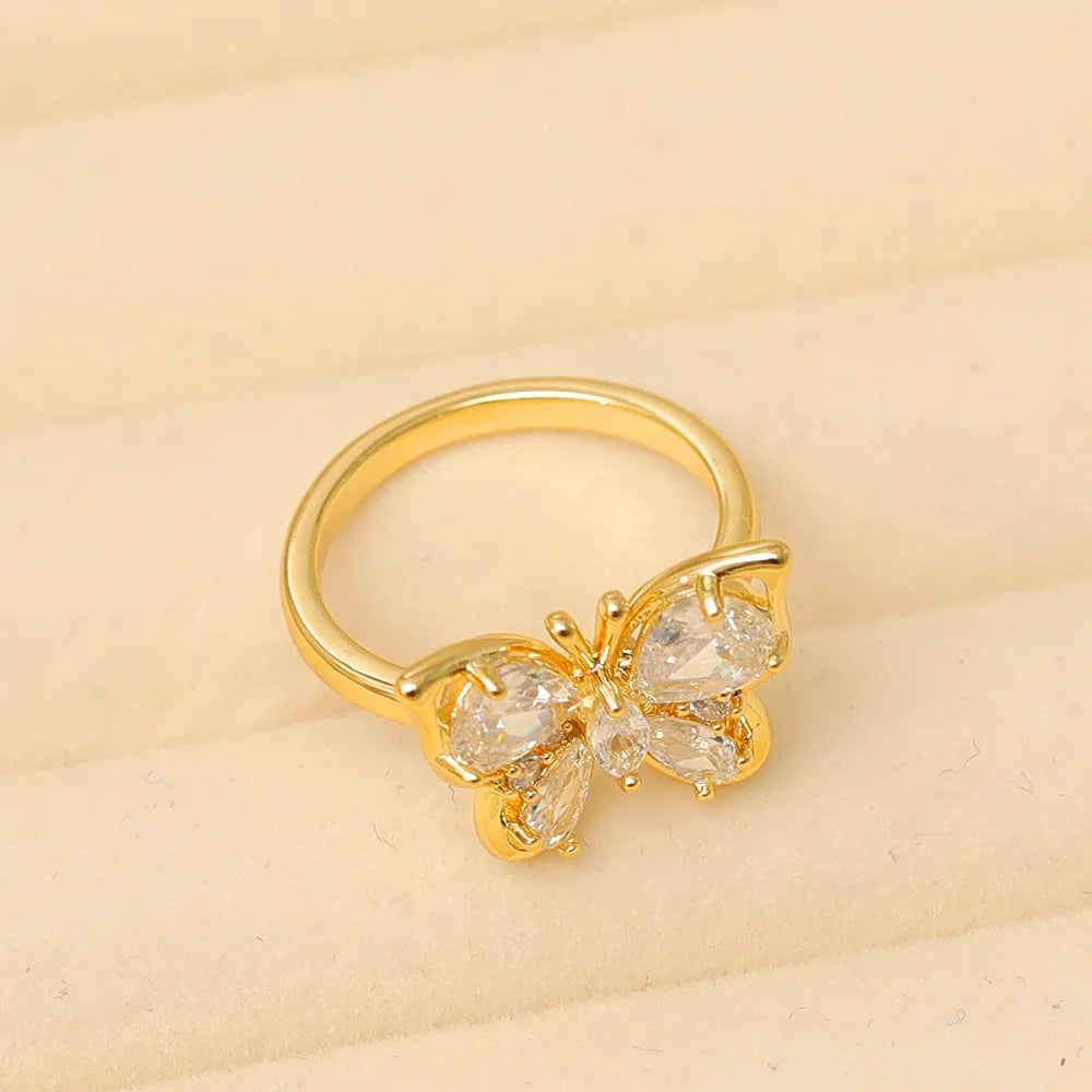 Copper 14K Gold Plated IG Style Basic Classic Style Inlay Butterfly Zircon Rings