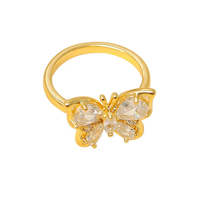 Copper 14K Gold Plated IG Style Basic Classic Style Inlay Butterfly Zircon Rings