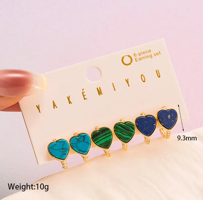 Copper 14K Gold Plated IG Style Cute Enamel Inlay Heart Shape Natural Stone Earrings